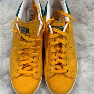 Adidas Golden Suede Sneakers with Green Highlights